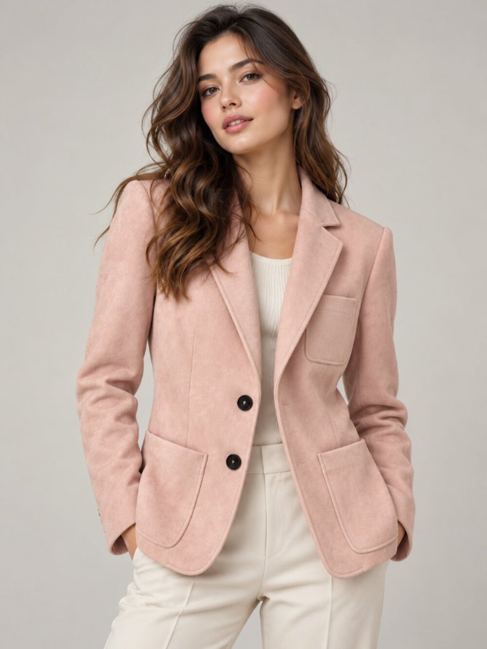Tommy Hilfiger Blush Pink Faux Suede 2-Button Blazer Size 10 NWOT